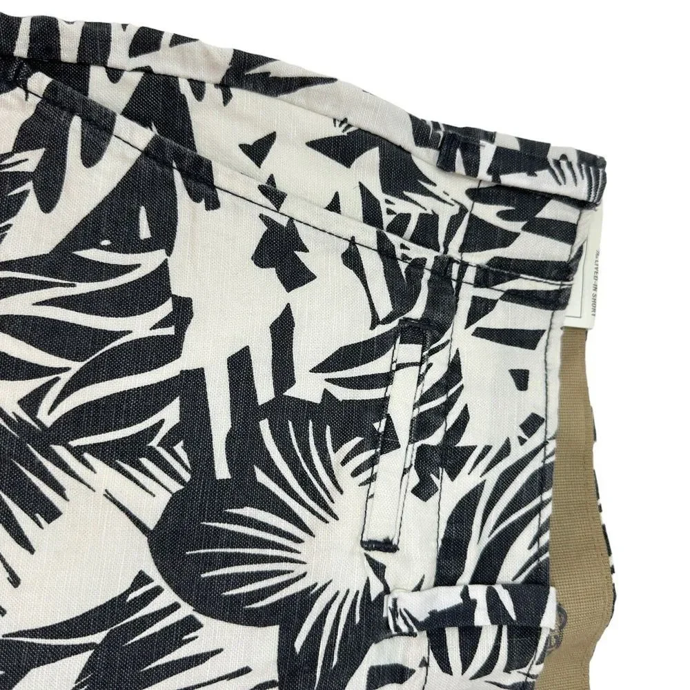 GAP The Lived-In Shorts NWT Linen Blend Gray White Floral Flat‎ Front Men's 36